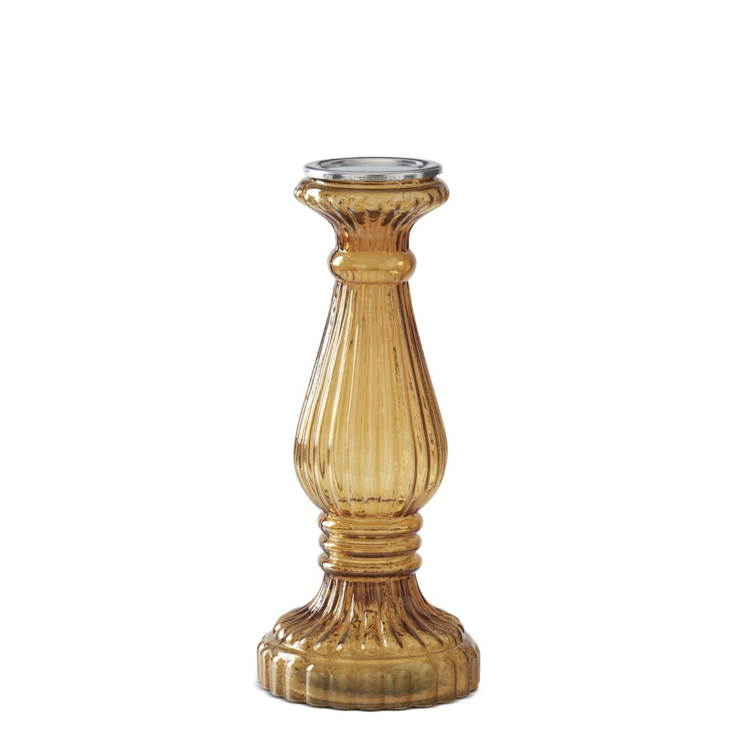 Amber Ribbed Transparent Glass Candleholders