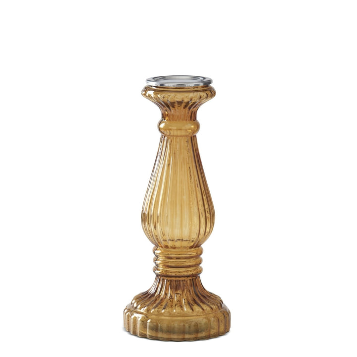 Amber Ribbed Transparent Glass Candleholders