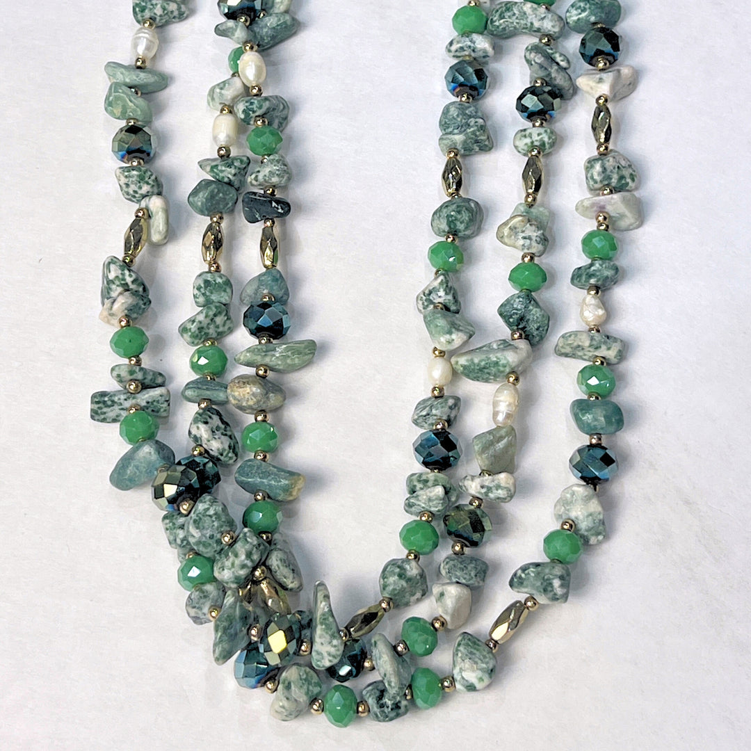 Green Tree Agate Multi-Strand Beaded Necklace