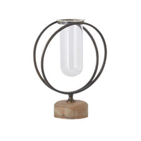 Glass Test Tube Vase in Round Metal Frame