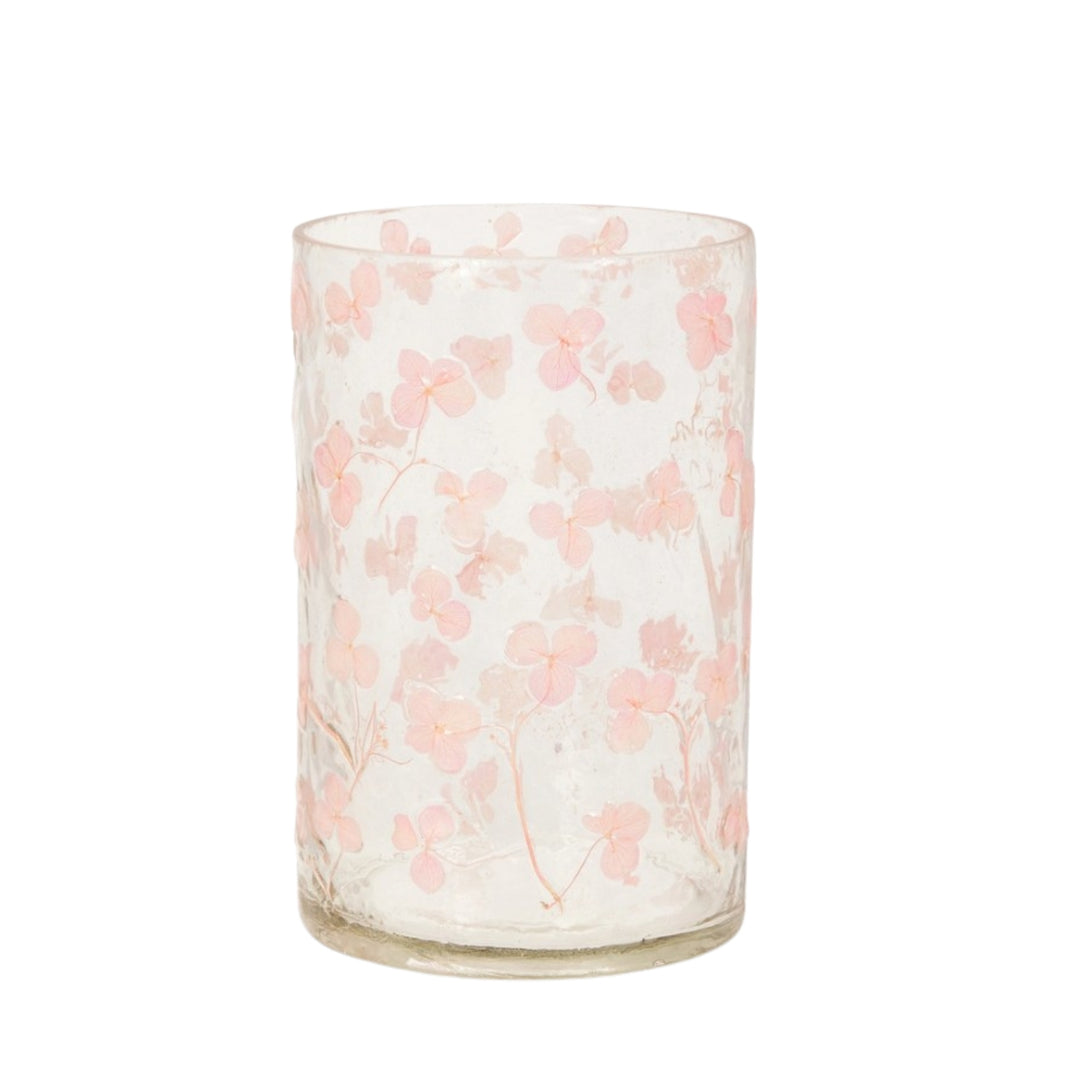 Dried Light Pink Floral Glass Hurricane