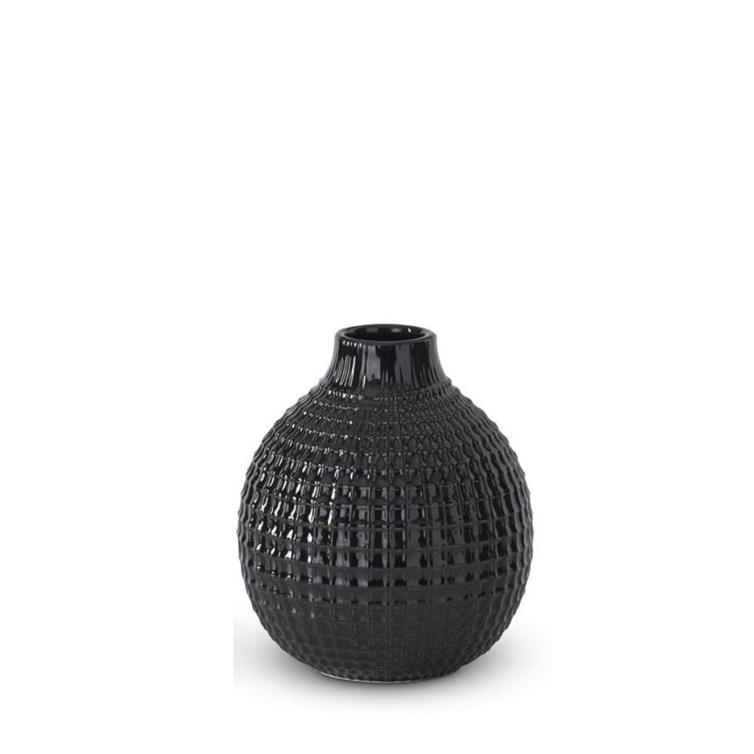 Glossy Black Ceramic Grid Vases