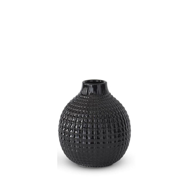 Glossy Black Ceramic Grid Vases