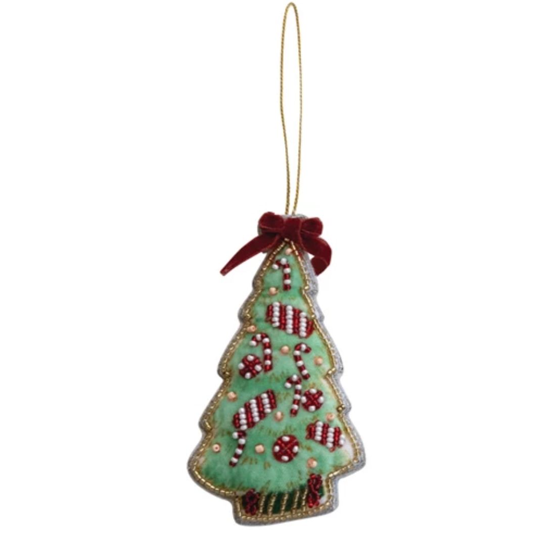 Handmade Beaded Fabric Christmas Tree Ornament