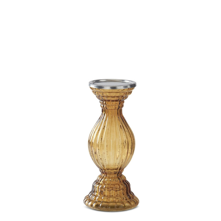 Amber Ribbed Transparent Glass Candleholders