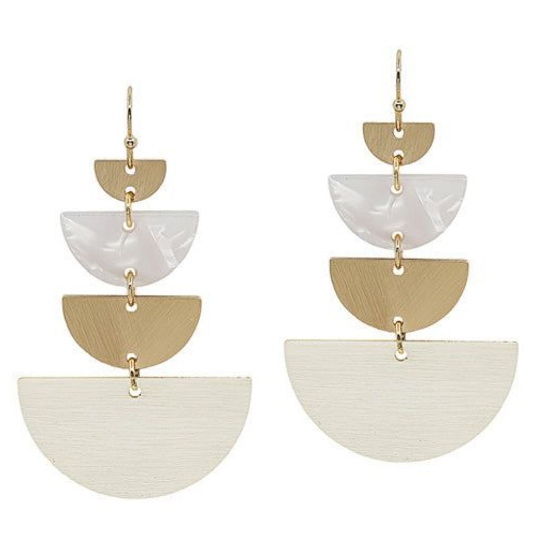 Half Round Geo Shape Resin &amp; Wood Earrings