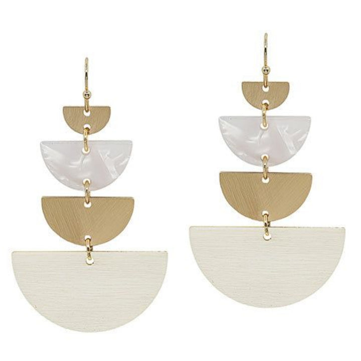 Half Round Geo Shape Resin &amp; Wood Earrings