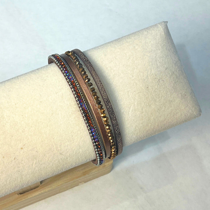 Leather &amp; Bead Four Strand Magnetic Bracelets