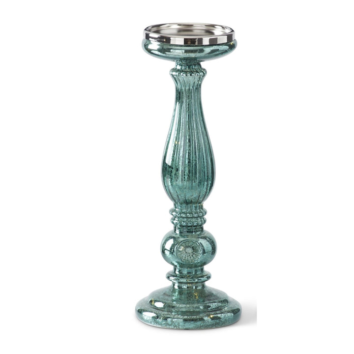 Teal Green Mercury Glass LED Pillar Candleholders
