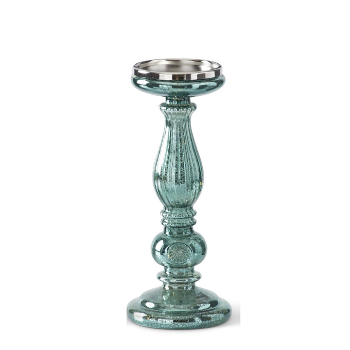 Teal Green Mercury Glass LED Pillar Candleholders
