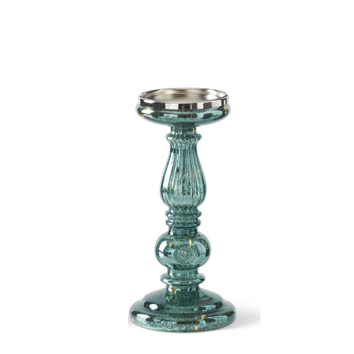 Teal Green Mercury Glass LED Pillar Candleholders