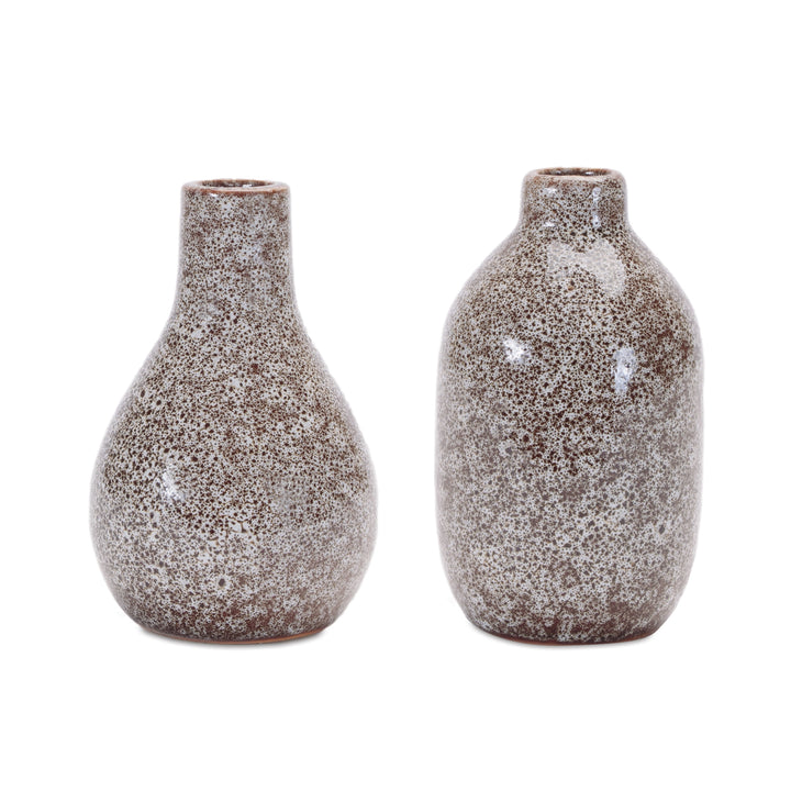 Brown and White Speckled Ceramic Vase