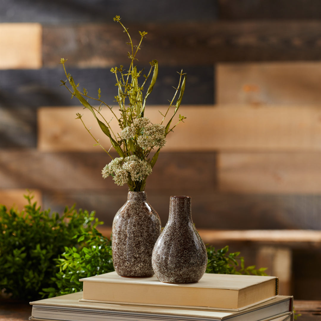 Brown and White Speckled Ceramic Vase