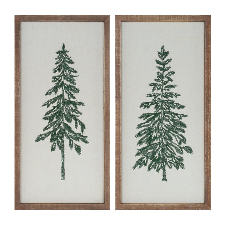 Vertical Framed Embroidered Christmas Tree Sign