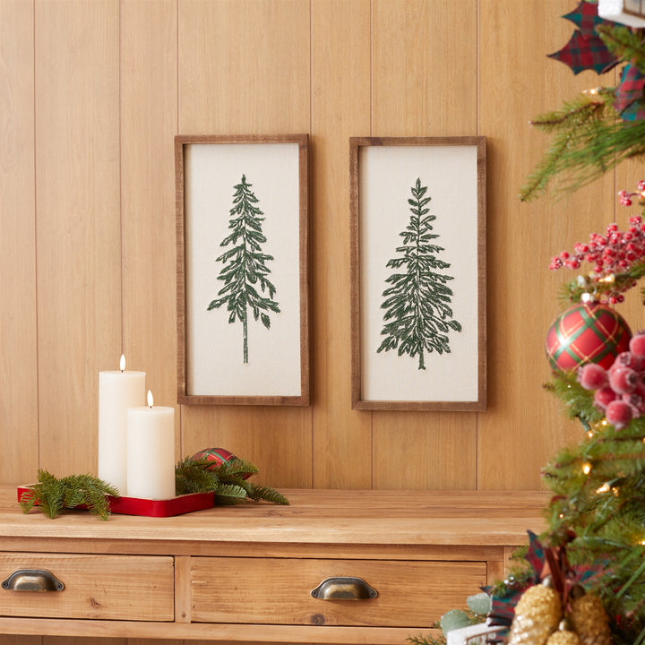 Vertical Framed Embroidered Christmas Tree Sign