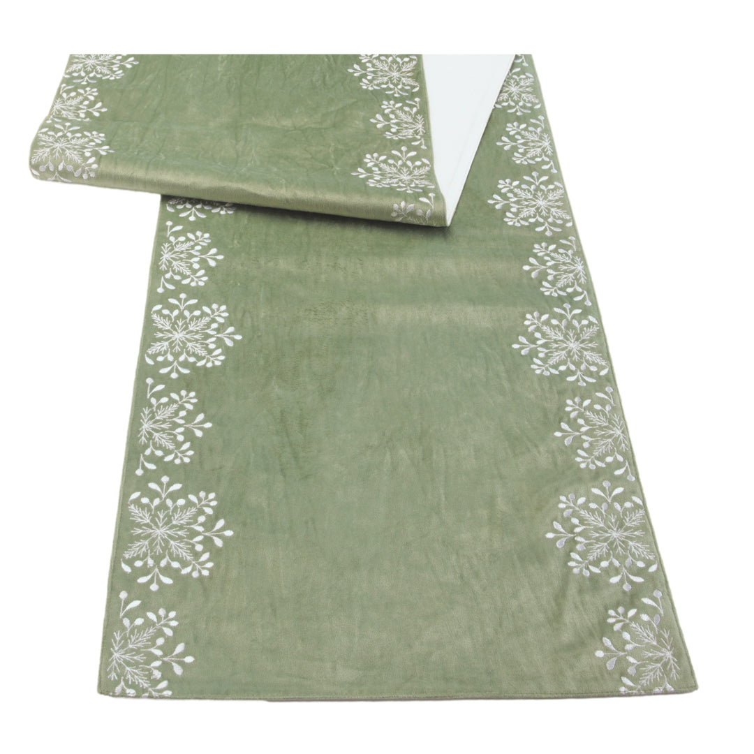 Sage Green Velvet Snowflake Border Table Runner