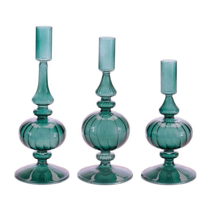 Teal Transparent Glass Taper Candleholder
