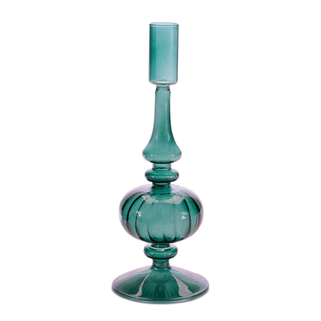 Teal Transparent Glass Taper Candleholder