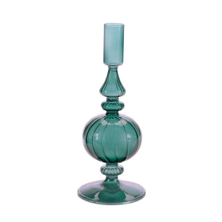 Teal Transparent Glass Taper Candleholder