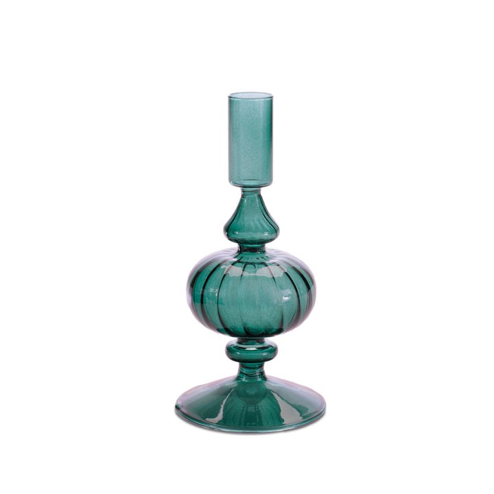 Teal Transparent Glass Taper Candleholder