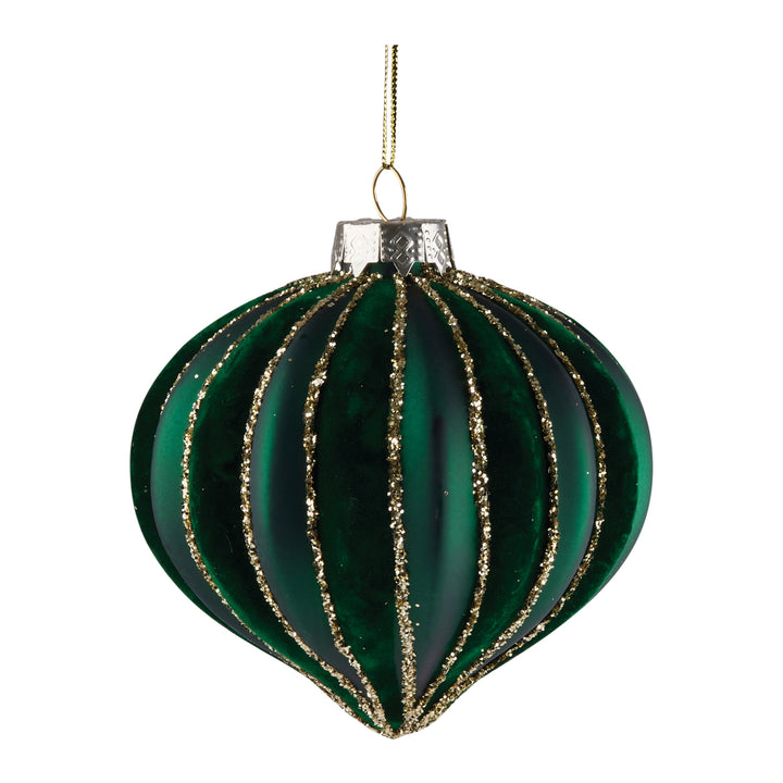 Green Velvet Onion Glass Ornament