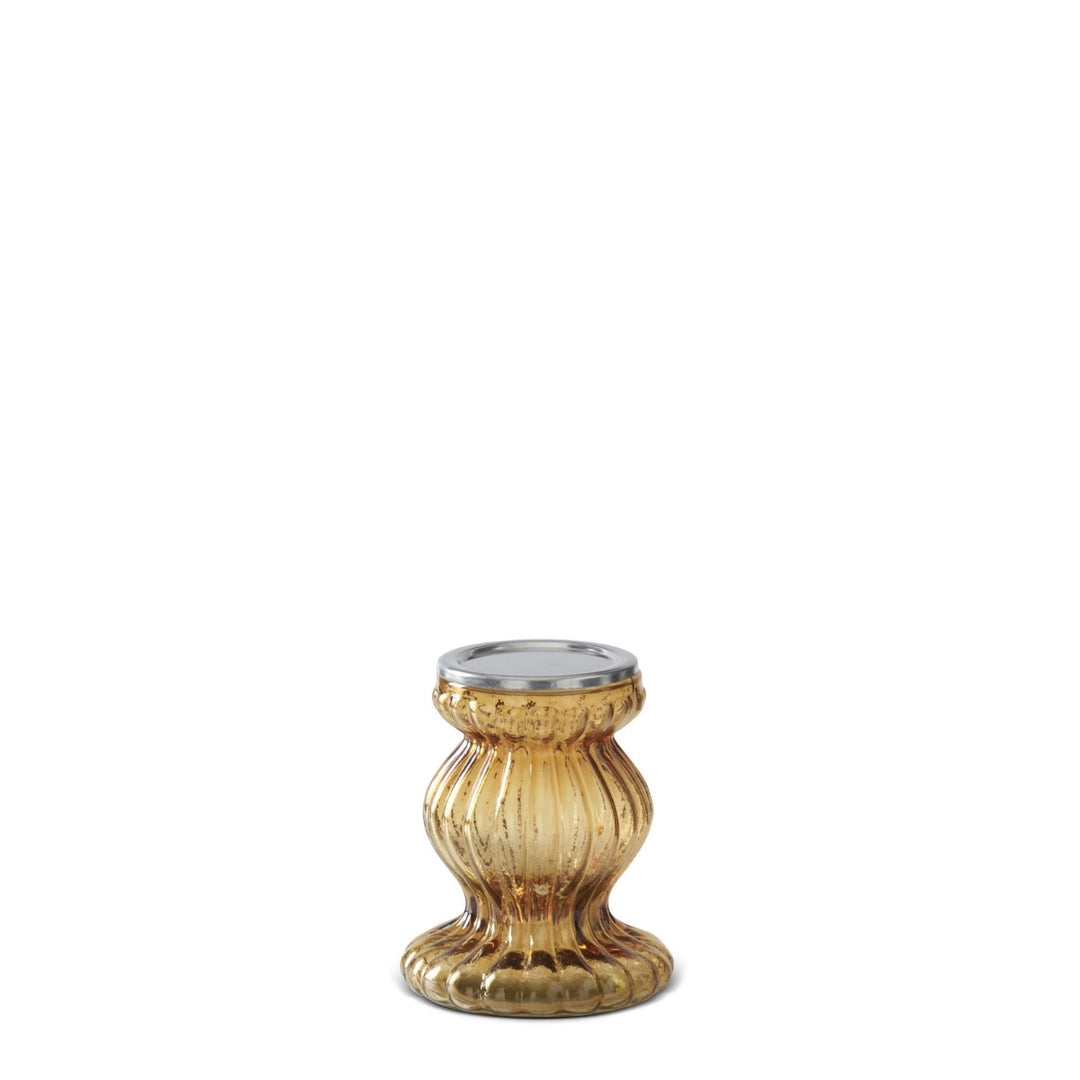 Amber Ribbed Transparent Glass Candleholders
