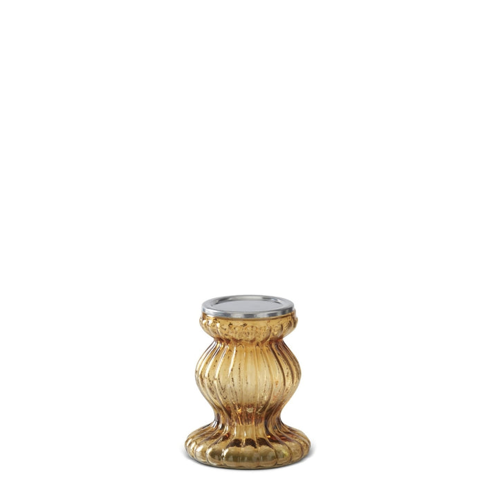 Amber Ribbed Transparent Glass Candleholders
