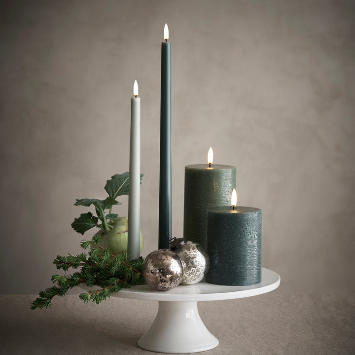 Olive Green Rustic LED Pillar Candles
