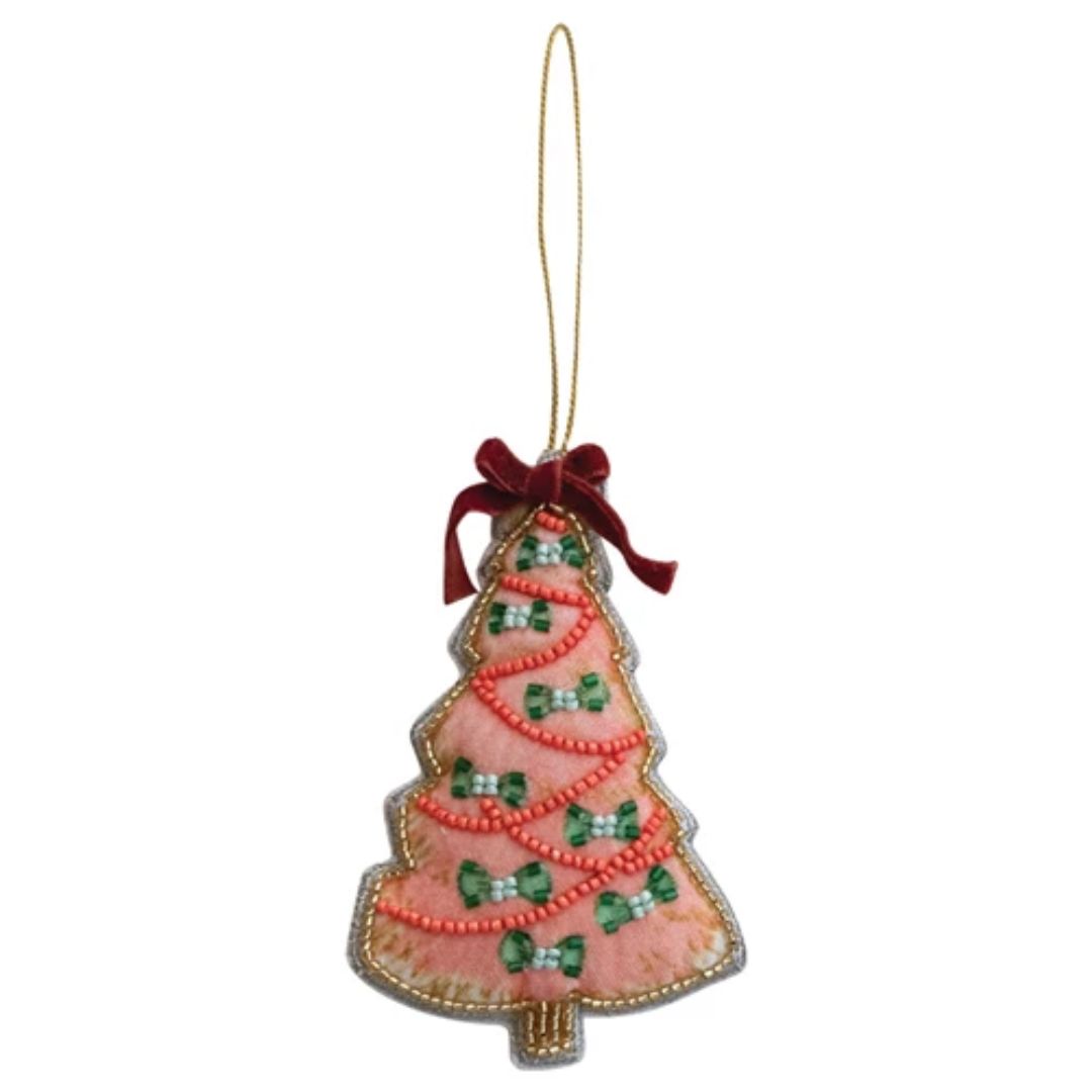 Handmade Beaded Fabric Christmas Tree Ornament