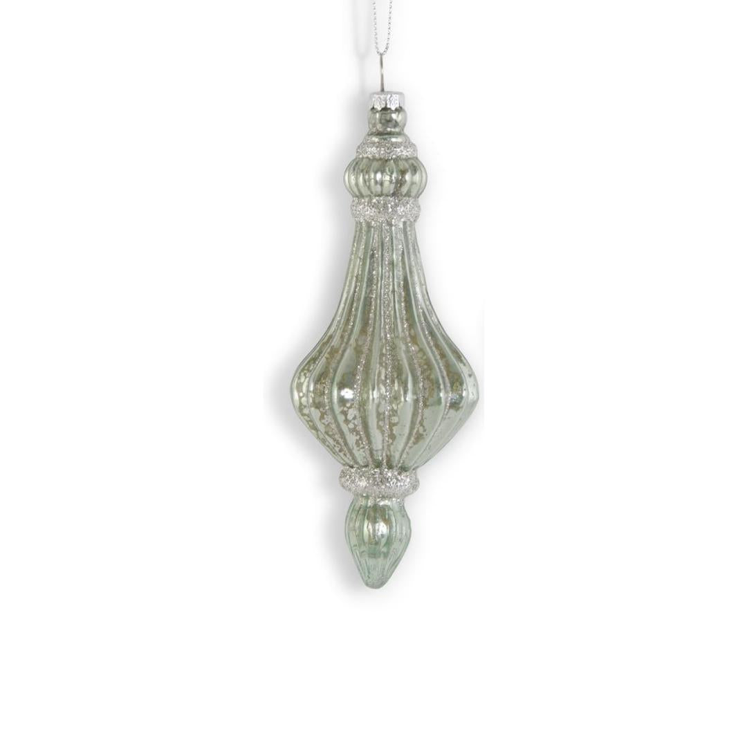 Sage Green Mercury Glass Ribbed Ornaments