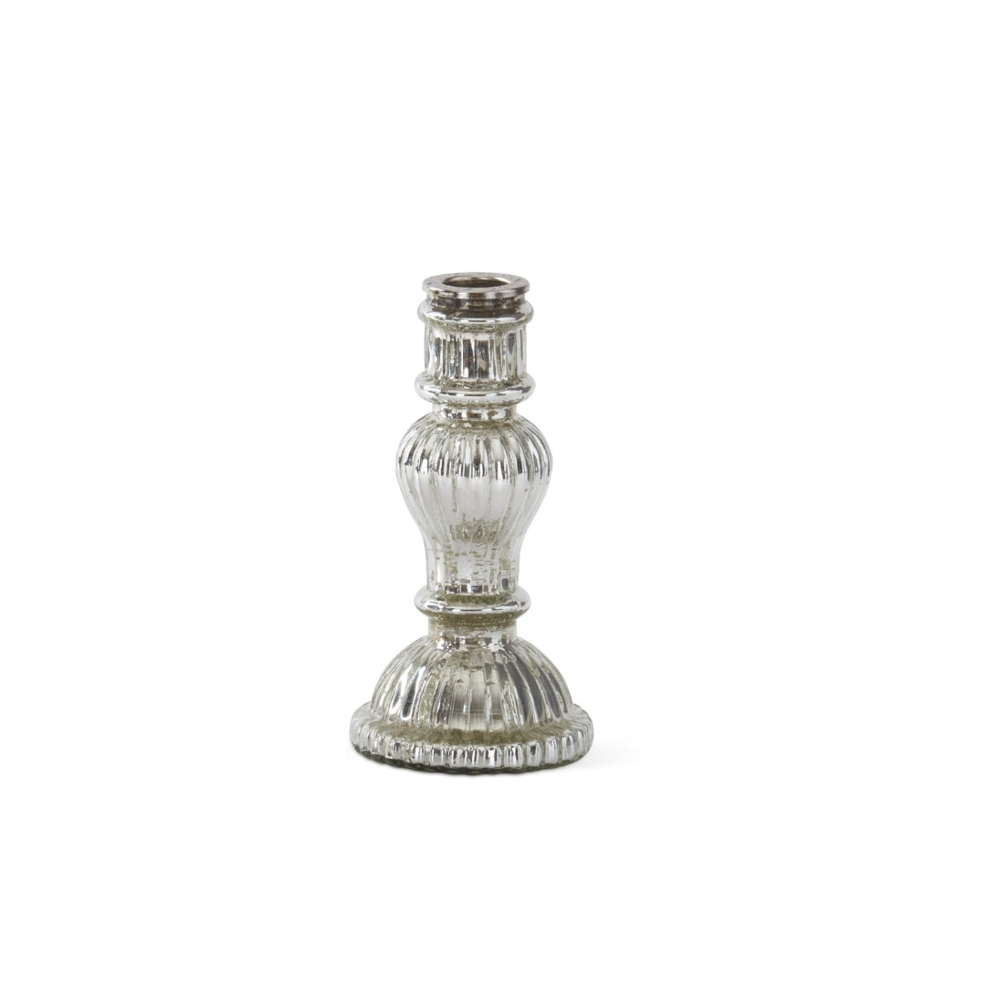 Ornate Silver Glass Taper Candleholders