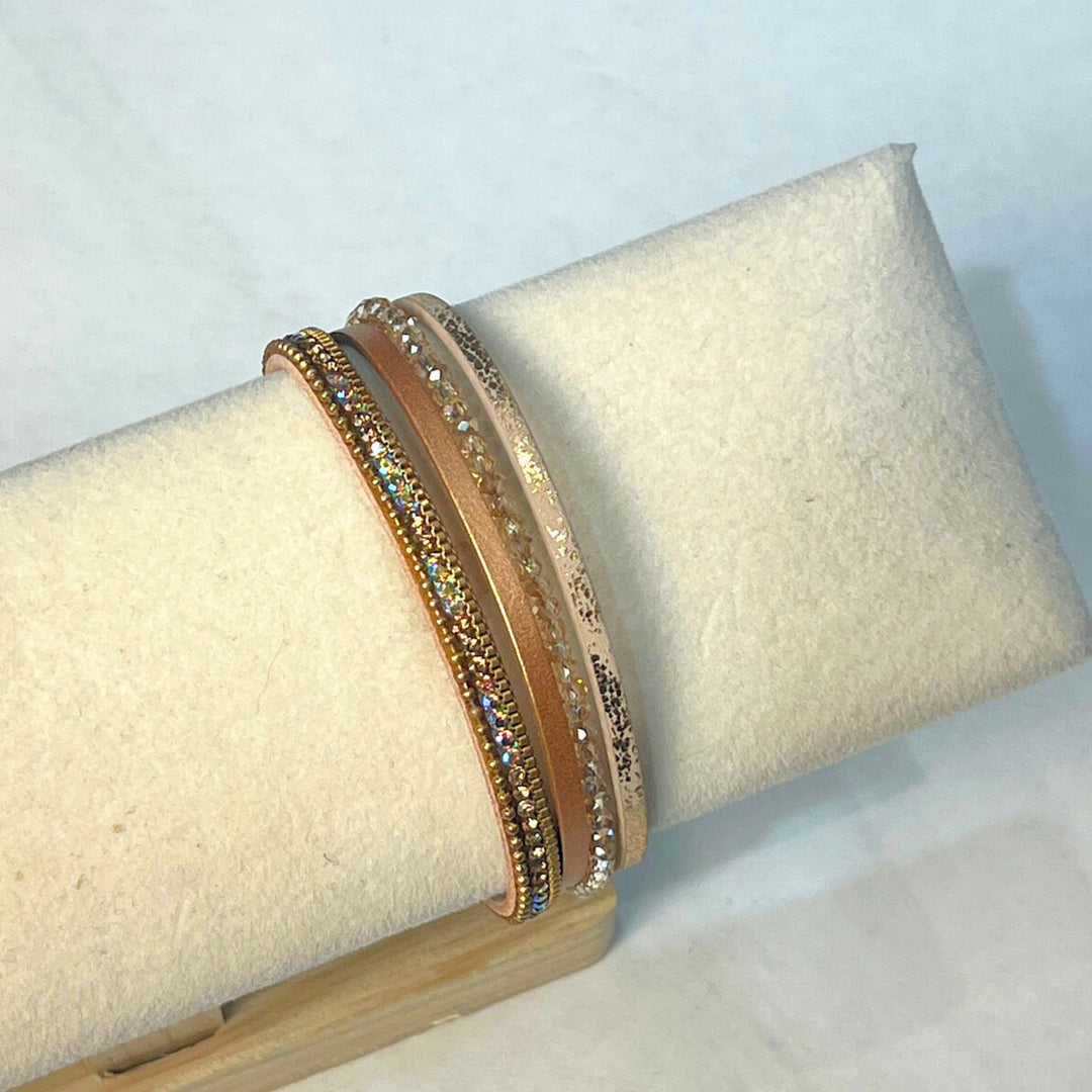 Leather &amp; Bead Four Strand Magnetic Bracelets