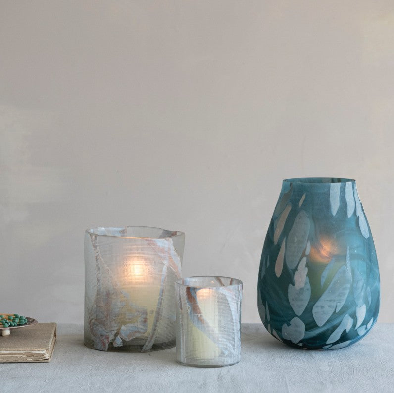 Blue Art Glass Hurricane Vase