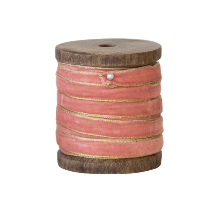 10 Yard Velvet Ribbon with Gold Edge on Wooden Spool- Multi