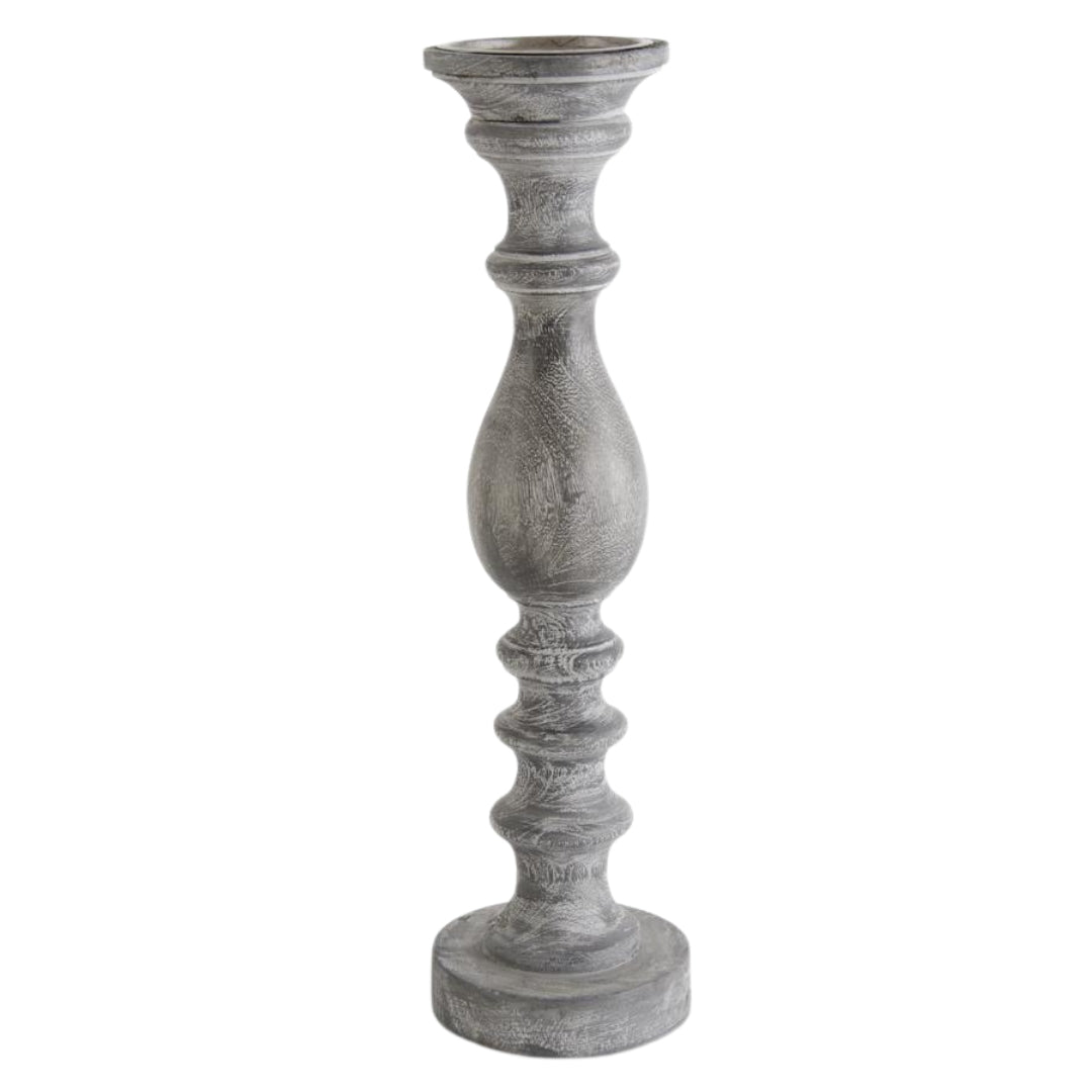 Grey Ribbed Wood Candleholder