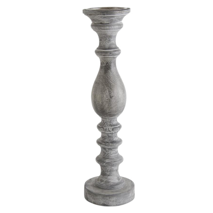Grey Ribbed Wood Candleholder