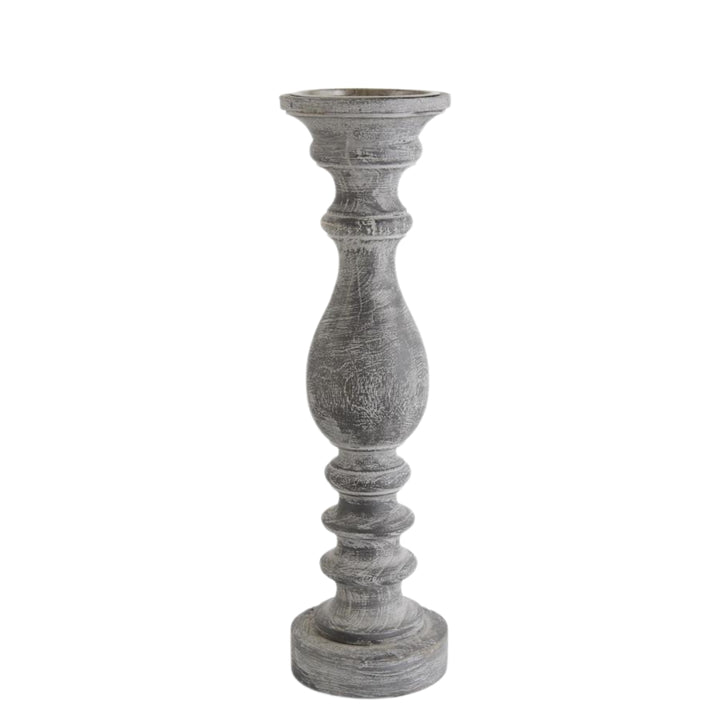 Grey Ribbed Wood Candleholder