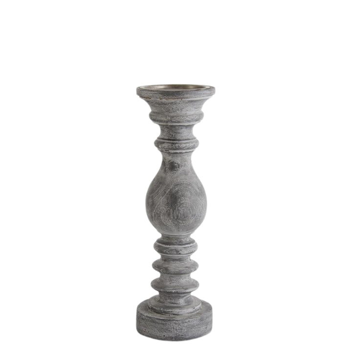 Grey Ribbed Wood Candleholder