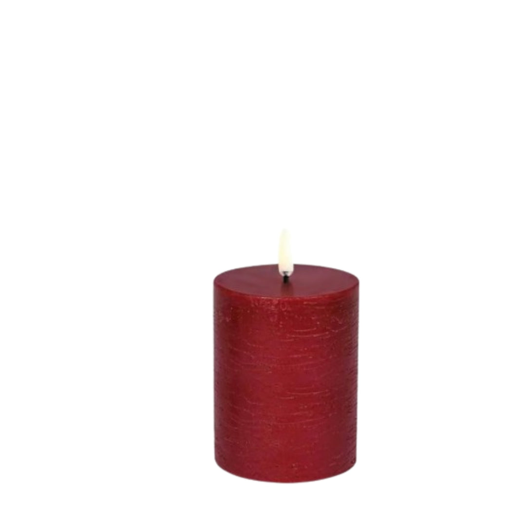 Carmine Red Rustic LED Pillar Candles