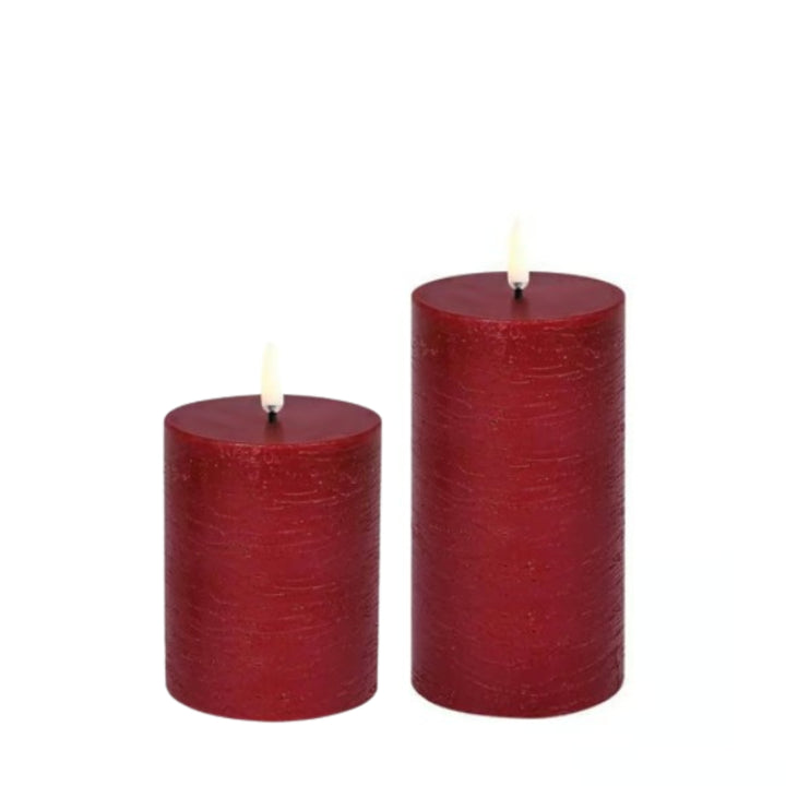 Carmine Red Rustic LED Pillar Candles