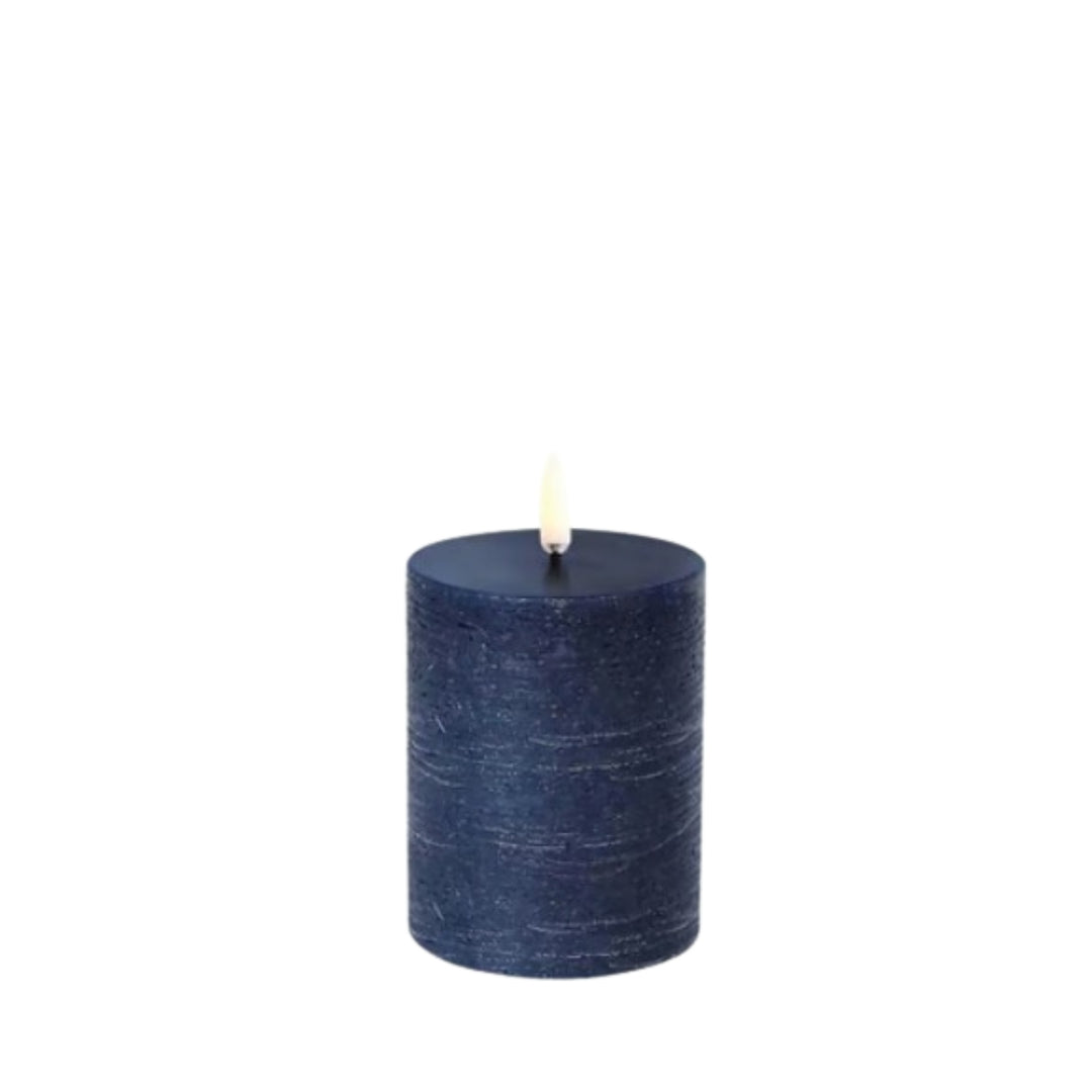 Dark Blue Rustic LED Pillar Candles