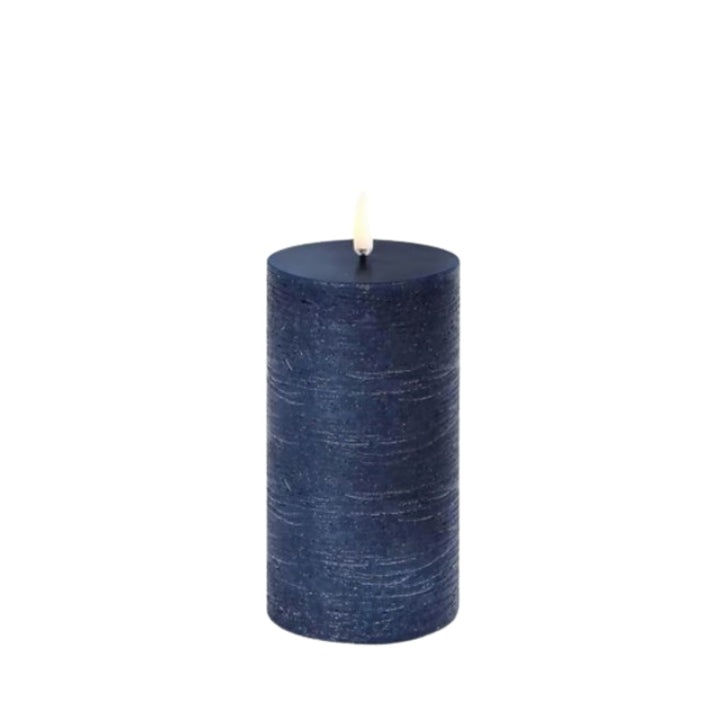 Dark Blue Rustic LED Pillar Candles