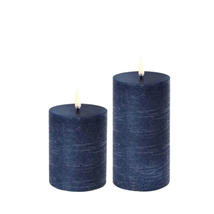 Dark Blue Rustic LED Pillar Candles