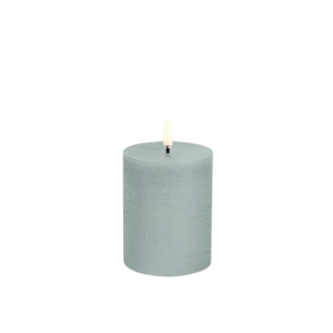 Dusty Green Rustic LED Pillar Candles