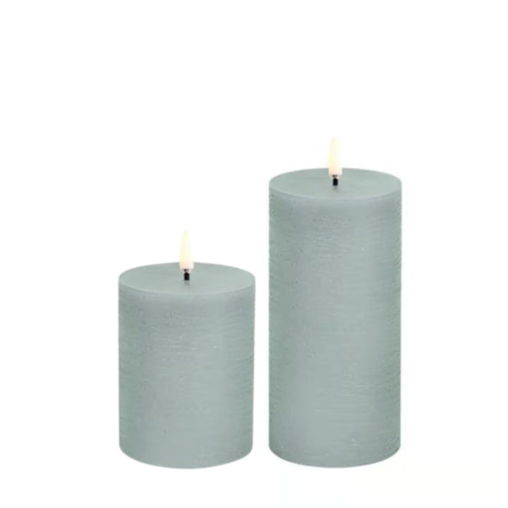 Dusty Green Rustic LED Pillar Candles