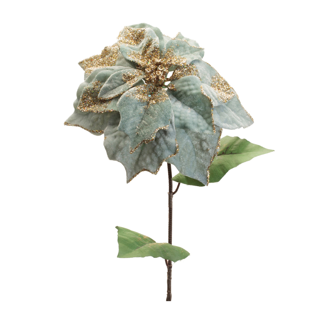 Glittered Celestial Blue Poinsettia Stem