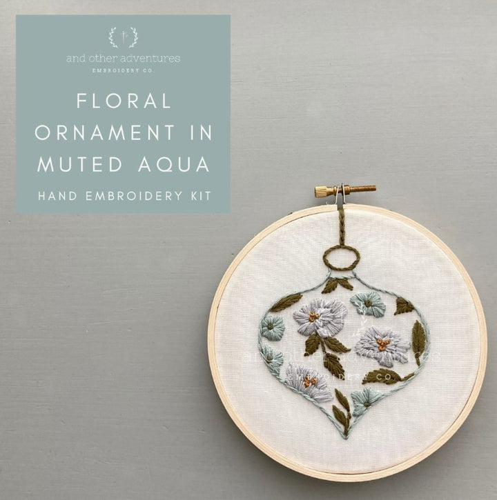 Floral Ornament Hand Embroidery Kit-Muted Aqua
