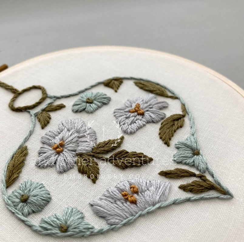 Floral Ornament Hand Embroidery Kit-Muted Aqua