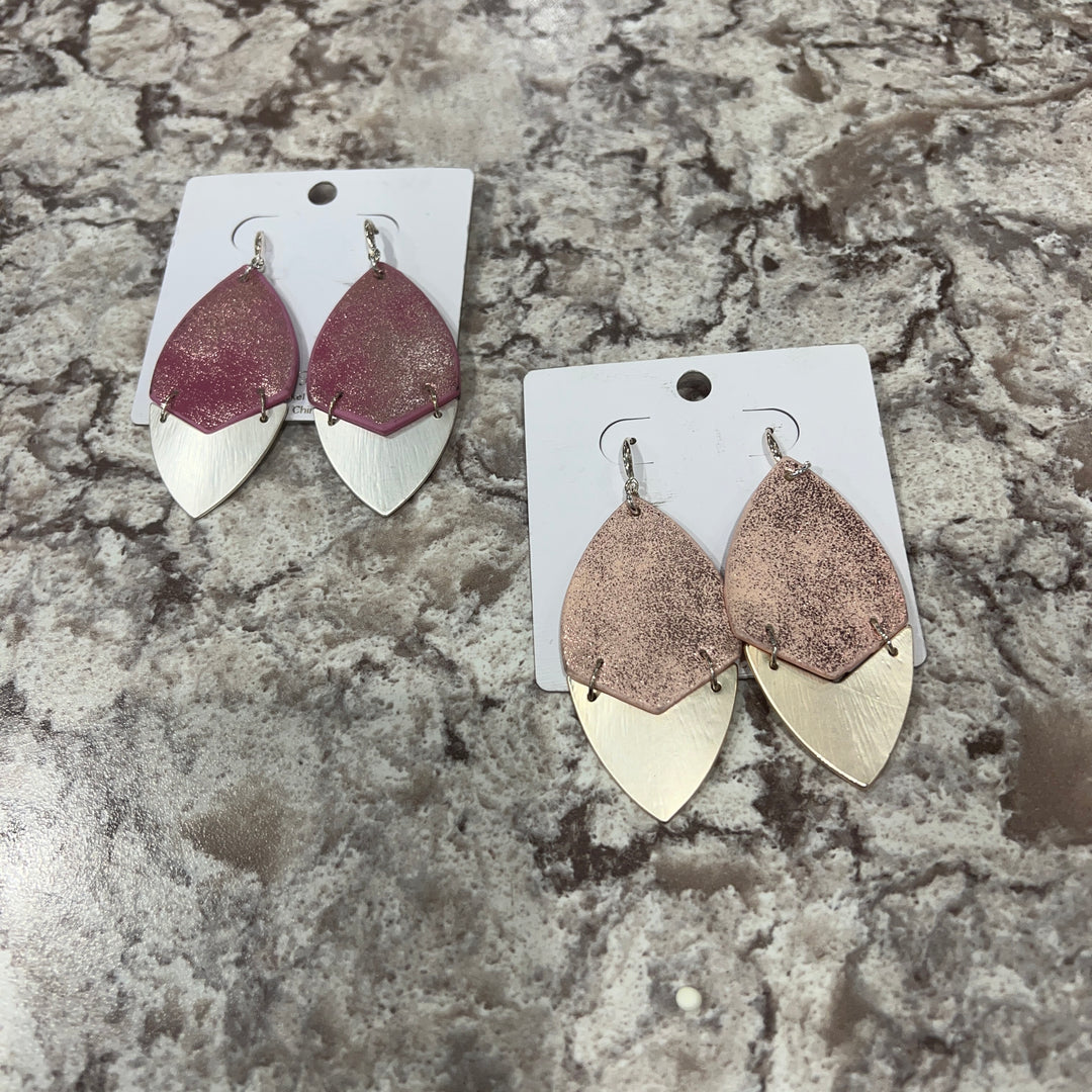 Leather & Metal Leaf Earrings