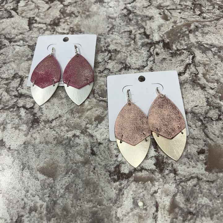 Leather & Metal Leaf Earrings